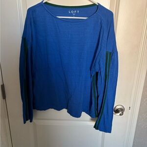 LOFT Blue Top with Forest Green Stripes